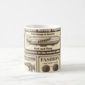 ヴィンテージ新聞のバナー広告とラベルv コーヒーマグカップ (中央)