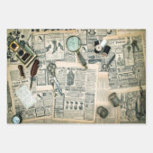 ヴィンテージ新聞のページと裁縫アクセサリー ラッピングペーパーシート (正面2)