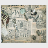 ヴィンテージ新聞のページと裁縫アクセサリー ラッピングペーパー (フラット)