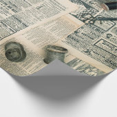 ヴィンテージ新聞のページと裁縫アクセサリー ラッピングペーパー (角)