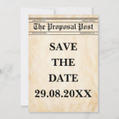 ヴィンテージ新聞のレトロ素朴写真の日付を保存 招待状 (裏面)