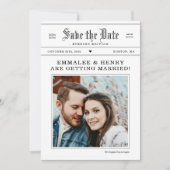 ヴィンテージ新聞の写真婚式が日付を保存 招待状 (正面)