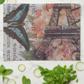 ヴィンテージ新聞の台本パリエッフェルタワー キッチンタオル (折り畳み)