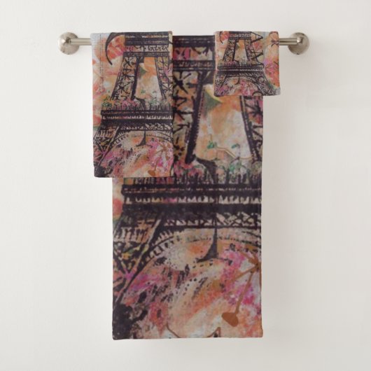 ヴィンテージ新聞の台本パリエッフェルタワー バスタオルセット (インサイチュ)