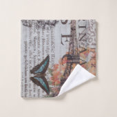 ヴィンテージ新聞の台本パリエッフェルタワー バスタオルセット (ウォッシュタオル)