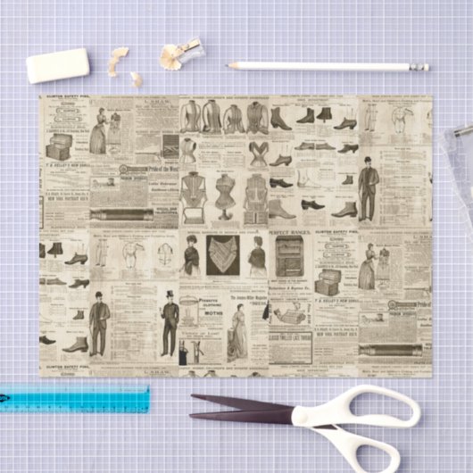 ヴィンテージ新聞の広告を並べて表示素朴する 薄葉紙 (クラフト)