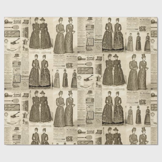 ヴィンテージ新聞の広告を並素朴べて ラッピングペーパー (フラット)