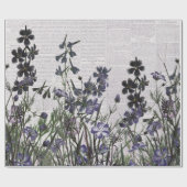 ヴィンテージ新聞の紫色の野生花 ラッピングペーパー (フラット)