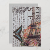 ヴィンテージ新聞の脚本パリエッフェルタワー サンキューカード (正面/裏面)