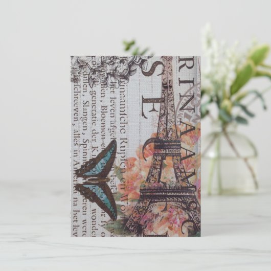 ヴィンテージ新聞の脚本パリエッフェルタワー サンキューカード (スタンド正面)