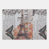 ヴィンテージ新聞の脚本パリエッフェルタワー ラッピングペーパーシート (正面)