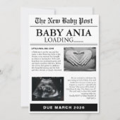 ヴィンテージ新聞の赤ちゃんシャワー招待状 招待状 (正面)