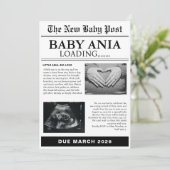 ヴィンテージ新聞の赤ちゃんシャワー招待状 招待状 (スタンド正面)