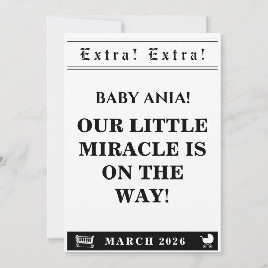 ヴィンテージ新聞の赤ちゃんシャワー招待状 招待状 (裏面)