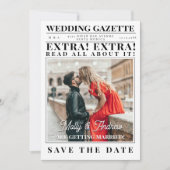 ヴィンテージ新聞カスタムの写真の日付を保存 招待状 (正面)