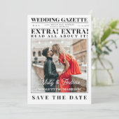 ヴィンテージ新聞カスタムの写真の日付を保存 招待状 (スタンド正面)