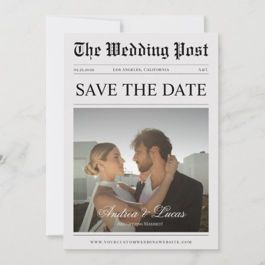 ヴィンテージ新聞カスタムの写真の日付を保存 招待状 (正面)