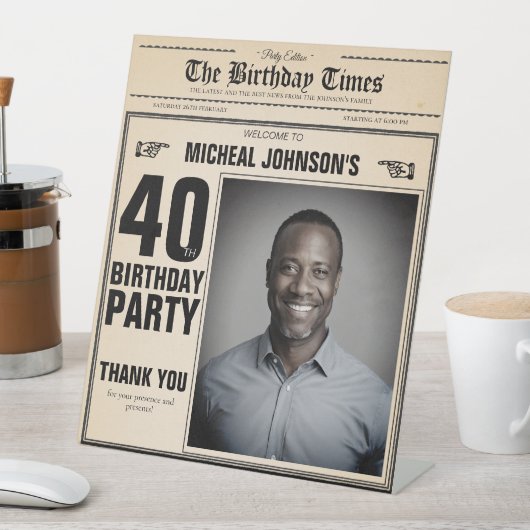 ヴィンテージ新聞カスタム40歳の誕生日へようこそ 台座サイン (インサイチュ)