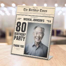 ヴィンテージ新聞カスタム80th誕生日へようこそ 台座サイン