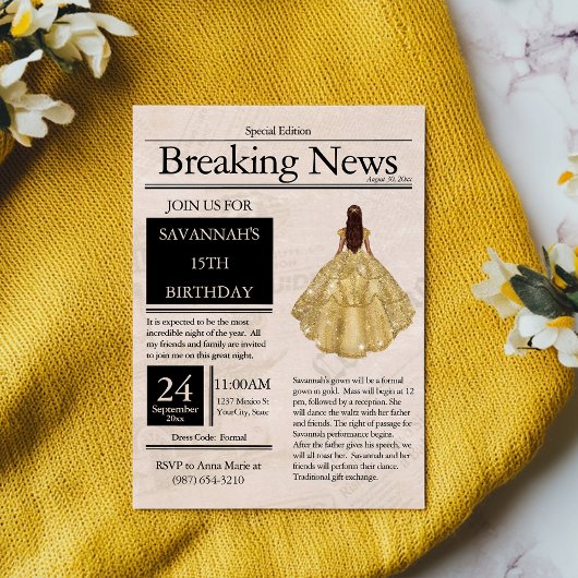 ヴィンテージ新聞キンセアニラ金ゴールド 招待状