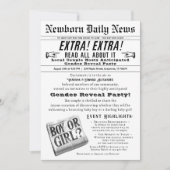 ヴィンテージ新聞ジェンダーリビールパーティの招待状 招待状 (正面)