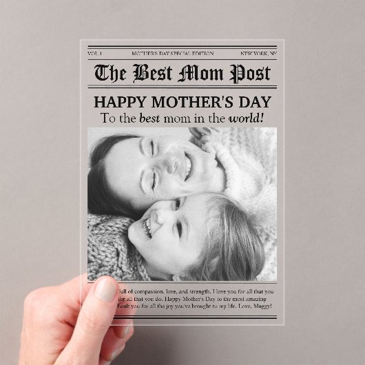 ヴィンテージ新聞スタイルマザーズデイカード アクリル招待状 (インサイチュ (ポータブル))