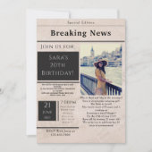 ヴィンテージ新聞スタイル写真誕生日招待状 招待状 (正面)
