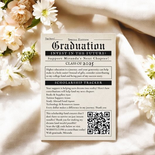 ヴィンテージ新聞スタイル大学基金QRコード エンクロージャーカード