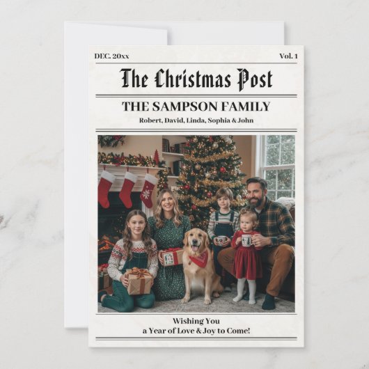 ヴィンテージ新聞スタイル家族のクリスマス写真 シーズンカード (正面)