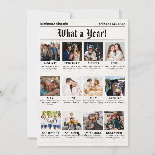 ヴィンテージ新聞スタイル家族のクリスマス写真 シーズンカード (裏面)