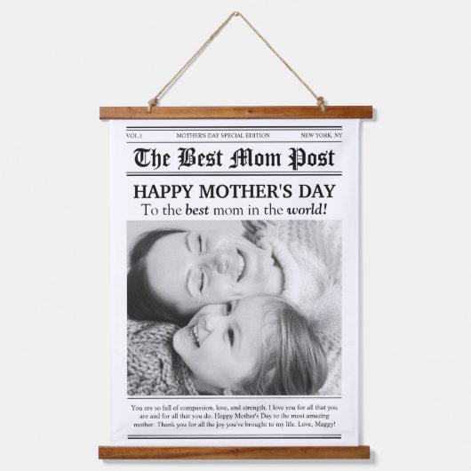 ヴィンテージ新聞スタイル母の日 吊り下げ型タペストリー (正面)