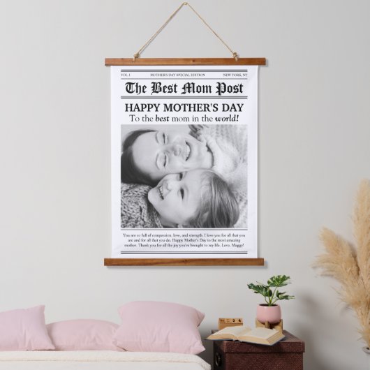 ヴィンテージ新聞スタイル母の日 吊り下げ型タペストリー (寝室)