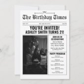 ヴィンテージ新聞スタイル21歳のパーティー 招待状 (正面)