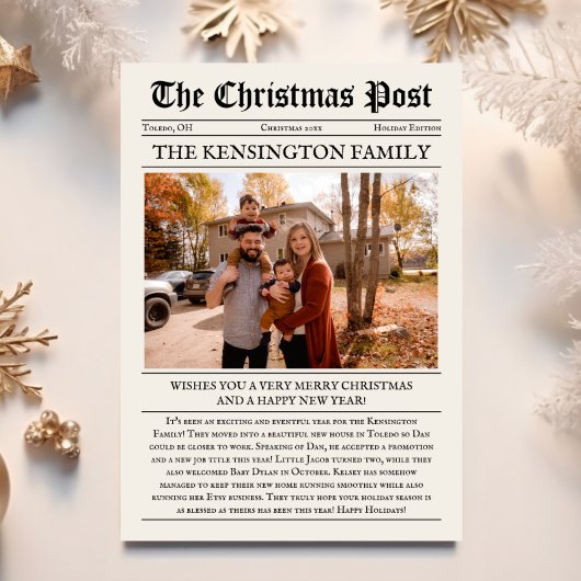 ヴィンテージ新聞テンプレートフラットホリデーカード シーズンカード