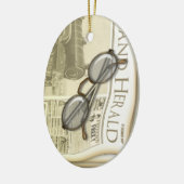 ヴィンテージ新聞パーソナライズなオーナメント セラミックオーナメント (左)