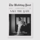 ヴィンテージ新聞フォトウェディング日付を保存 マグネット招待状 (正面)