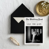 ヴィンテージ新聞フォトウェディング日付を保存 招待状