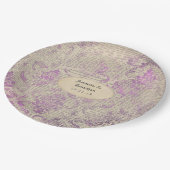 ヴィンテージ新聞ラベンダーダマスクウェディング ペーパープレート (アングル)