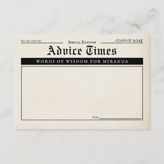ヴィンテージ新聞レトロ卒業アドバイス&ウィッシュ エンクロージャーカード (裏面)