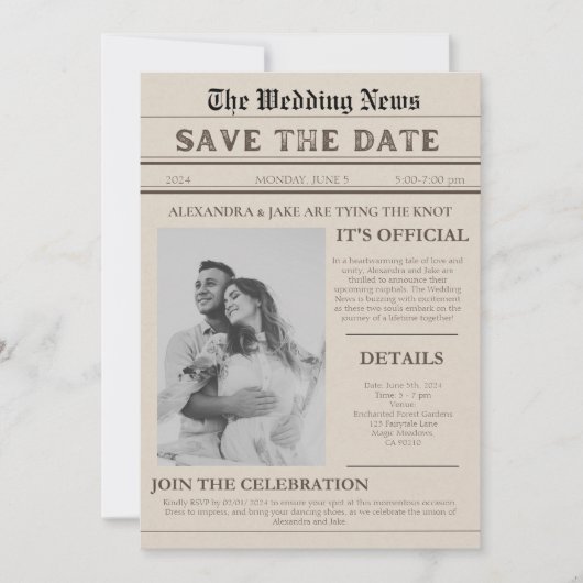 ヴィンテージ新聞写真おもしろい結婚式招待状 招待状 (正面)