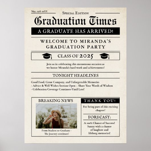 ヴィンテージ新聞写真卒業へようこそ ポスター (正面)