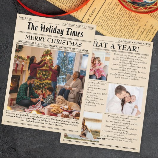 ヴィンテージ新聞家族のクリスマス年のレビュー シーズンカード