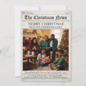 ヴィンテージ新聞家族クリスマスフォトコラージュ シーズンカード (正面)