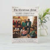 ヴィンテージ新聞家族クリスマスフォトコラージュ シーズンカード (スタンド正面)