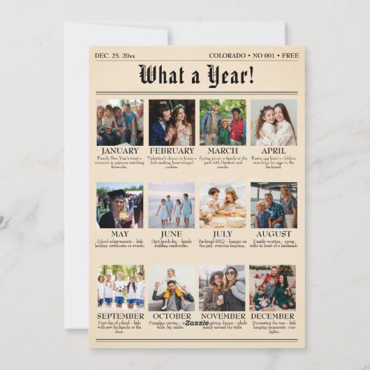 ヴィンテージ新聞家族クリスマスフォトコラージュ シーズンカード (裏面)