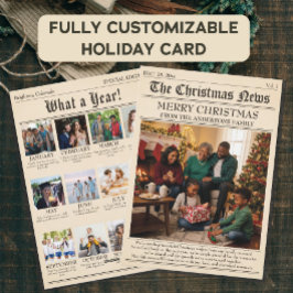 ヴィンテージ新聞家族クリスマスフォトコラージュ シーズンカード