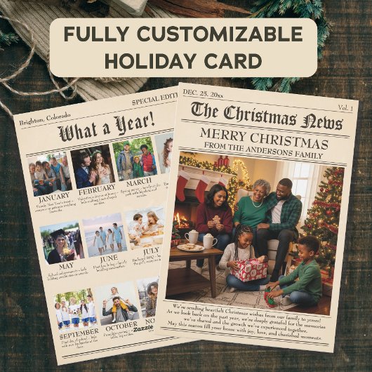 ヴィンテージ新聞家族クリスマスフォトコラージュ シーズンカード