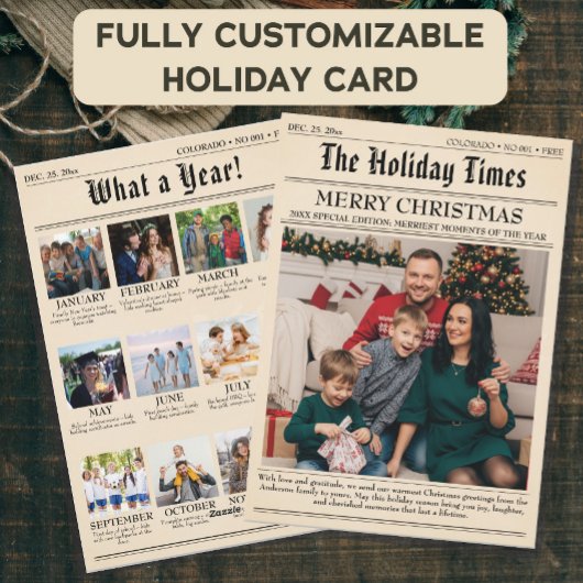 ヴィンテージ新聞家族クリスマスフォトコラージュ シーズンカード