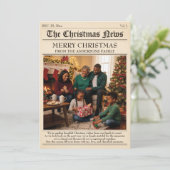 ヴィンテージ新聞家族クリスマスフォトコラージュ シーズンカード (スタンド正面)