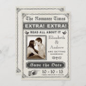 ヴィンテージ新聞日付保存招待状 セーブザデート (正面/裏面)
